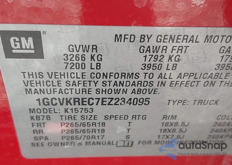 2014 Chevrolet Silverado 1500 1Lt z USA, uszkodzony, nr VIN 1GCVKREC7EZ234095